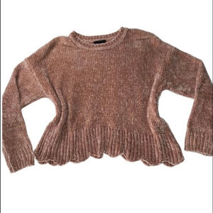 NWOT Cynthia Rowley pink chenille plush sweater with scalloped hem size large